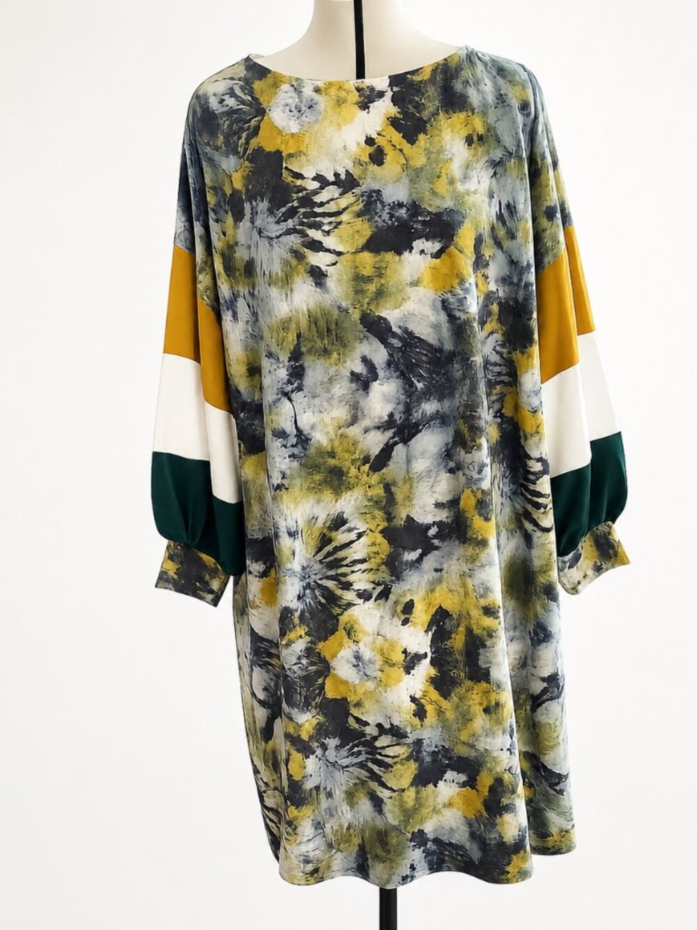 Emerald Abstract Colorblock Tunic Dress Artsy Boho Green Yellow 3X